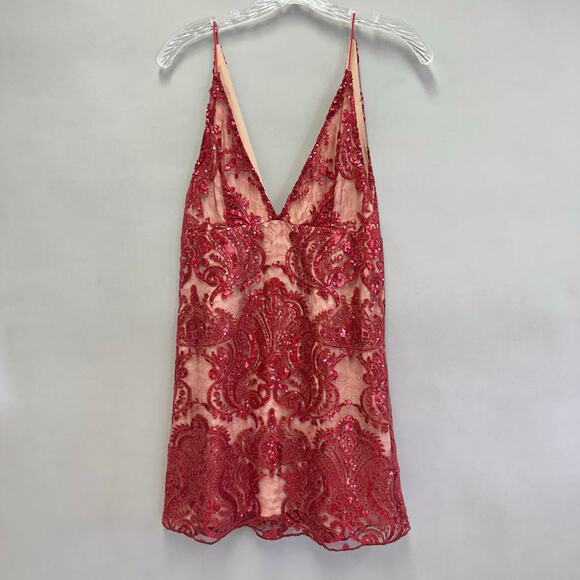 Free People Night Shimmers mini dress raspberry red Size 2 NWT New - Picture 12 of 13